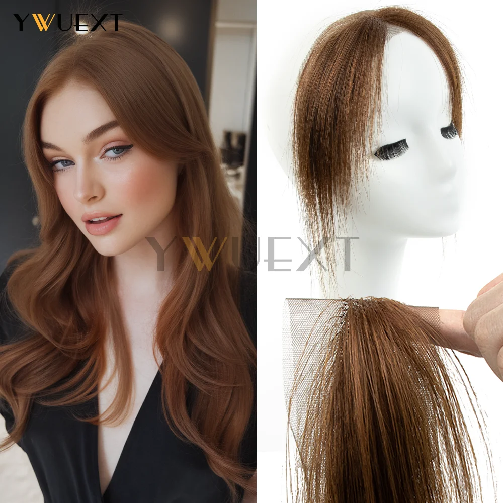 

YWUEXT 6 Colors Lace Human Hair Sided Bangs Natural Straight 25cm Hair Pieces Bangs For Women Natural Black Brown Blonde Hair