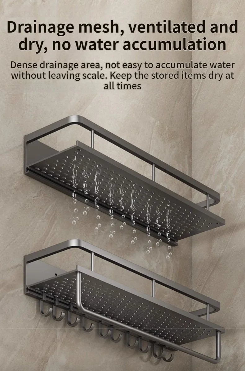 60 cm Wände zur Installation, Aluminium, Badezimmerregal, Regale, Shampoo-Rack, Aufbewahrungshalter, Küchen-Organizer, Wandregal – Detail 15