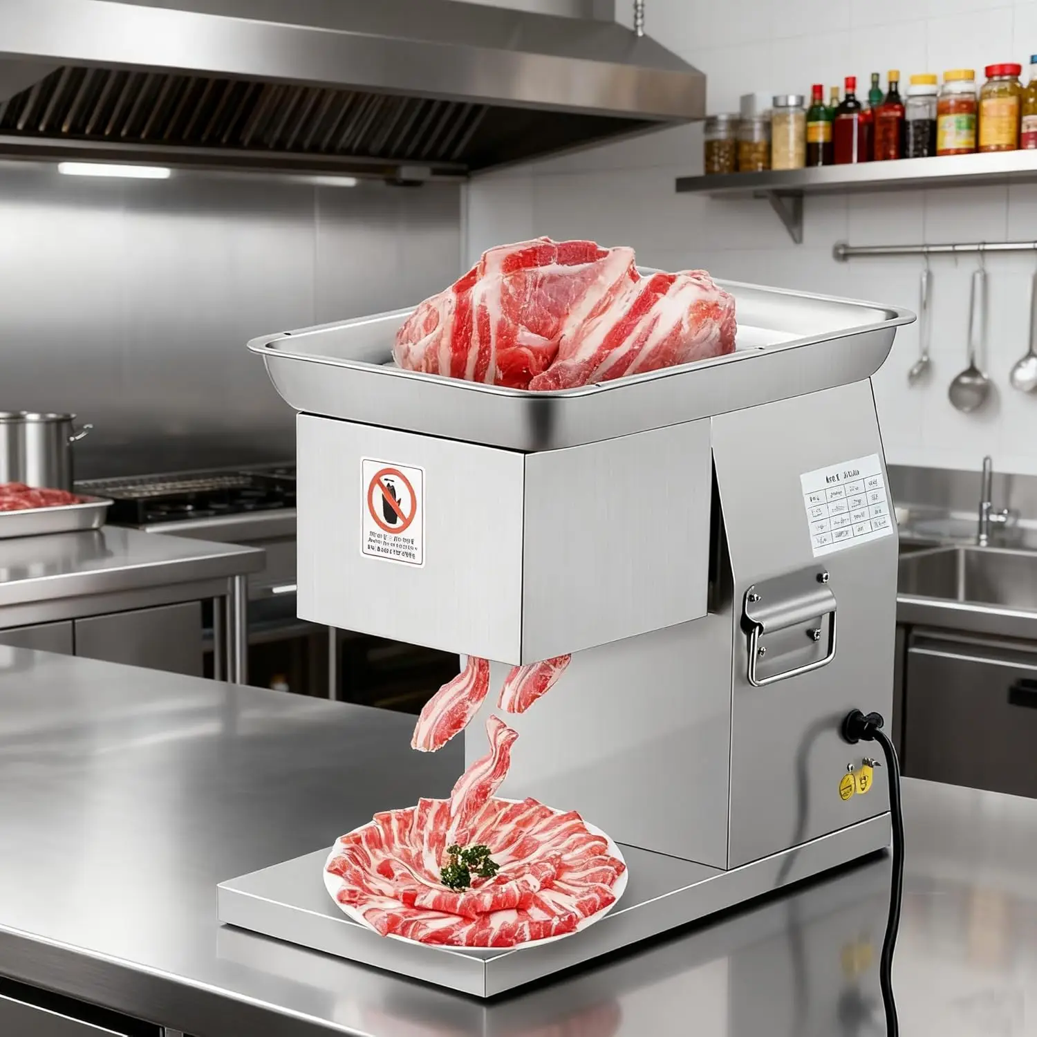 التجارية 800 واط التلقائي قطاعة اللحوم 551LB/H 90 مللي متر شفرة 3 مللي متر سمك انفصال شفرة منخفضة الضوضاء الفولاذ المقاوم للصدأ لمطعم