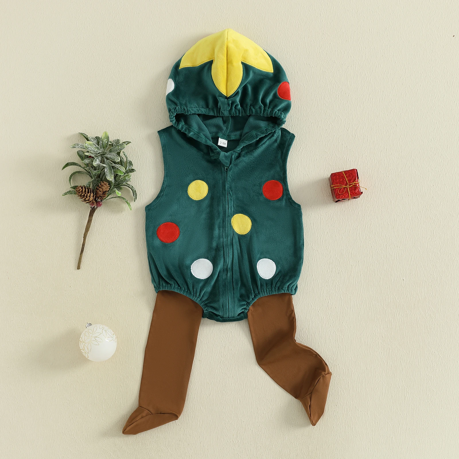 

Newborn Baby Girl Boy Christmas Romper Casual Dotted Hooded Sleeveless Jumpsuit and Sock Set Toddler Cute Clothes