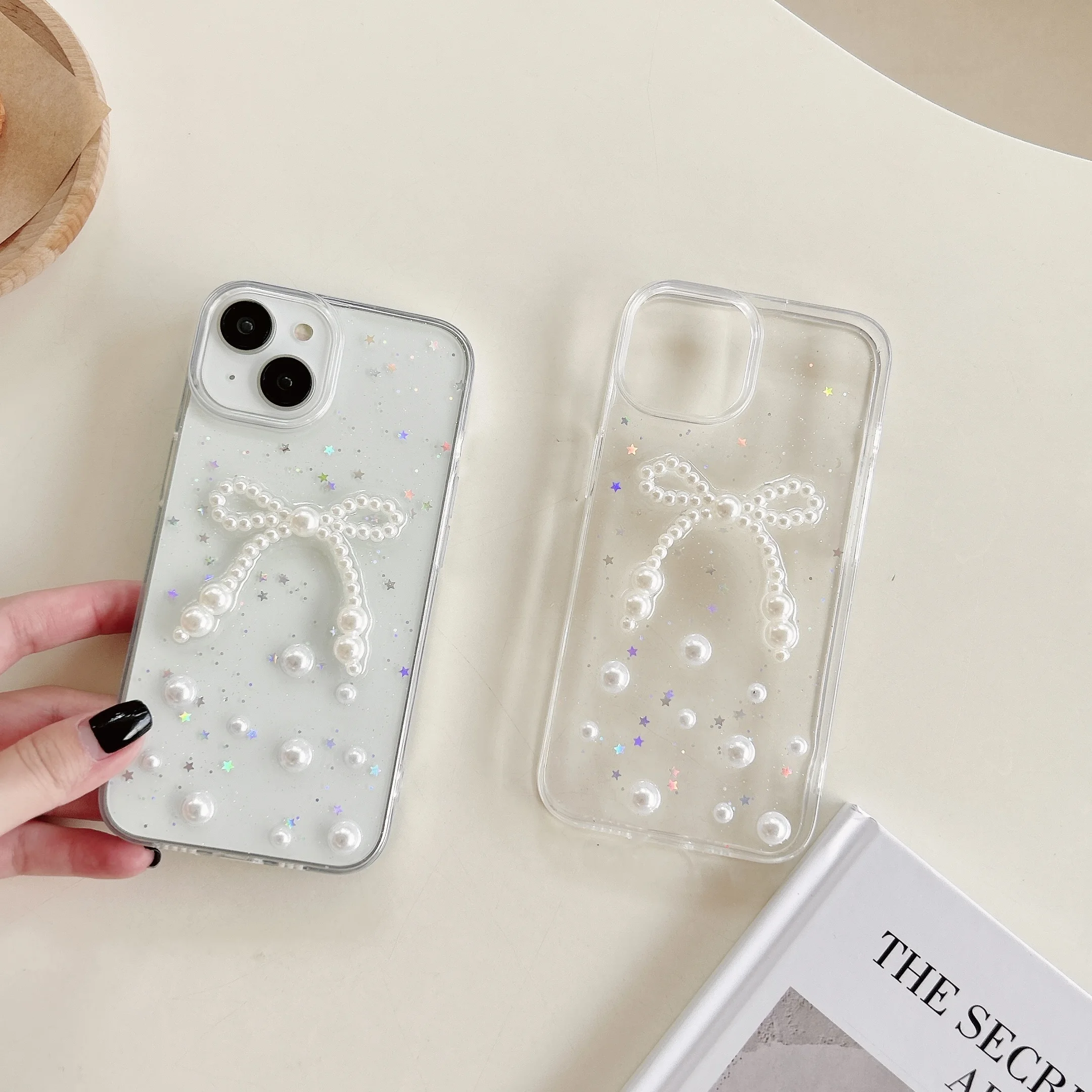 

Cute Pearl Bow Phone Case for IPhone 15 14 13 12 11 Pro Max 14promax 14pro Transparent Soft Shockproof TPU Back Cover