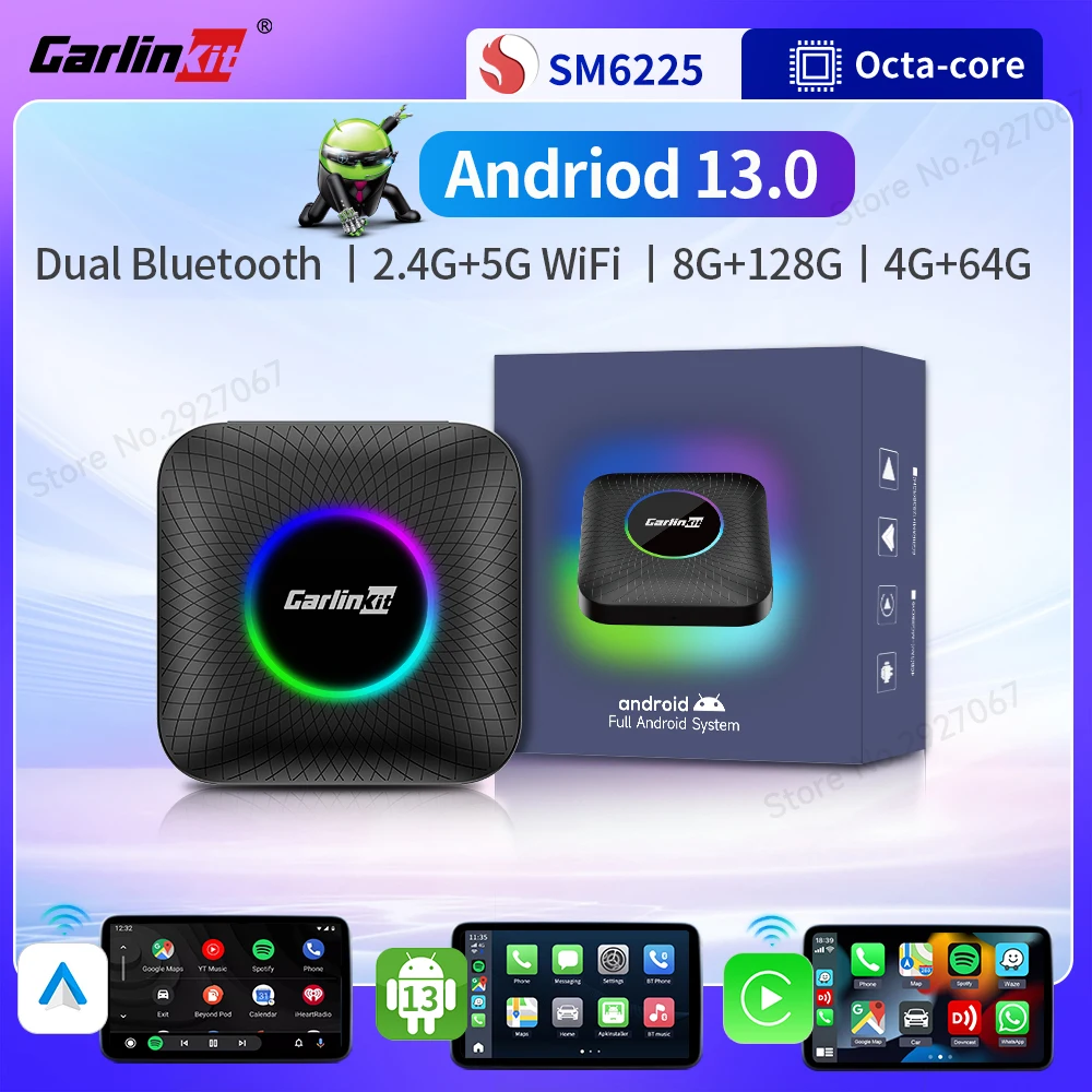 CarlinKit CarPlay Ai Android 13 TV Box Qualcomm SM6225 QCM6125 Wireless Car Play Android Auto Dongle Video Streaming Box 4GLTE