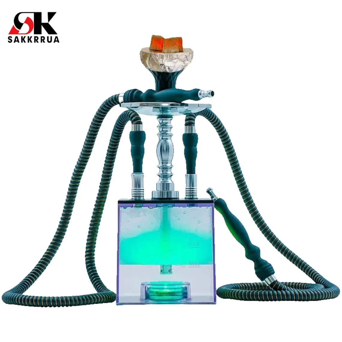 

Sakkrrua Arabic Hookah, Acrylic Double Tube Hookah, Hookah Shisha Accessories, with Led Light, 1 Set