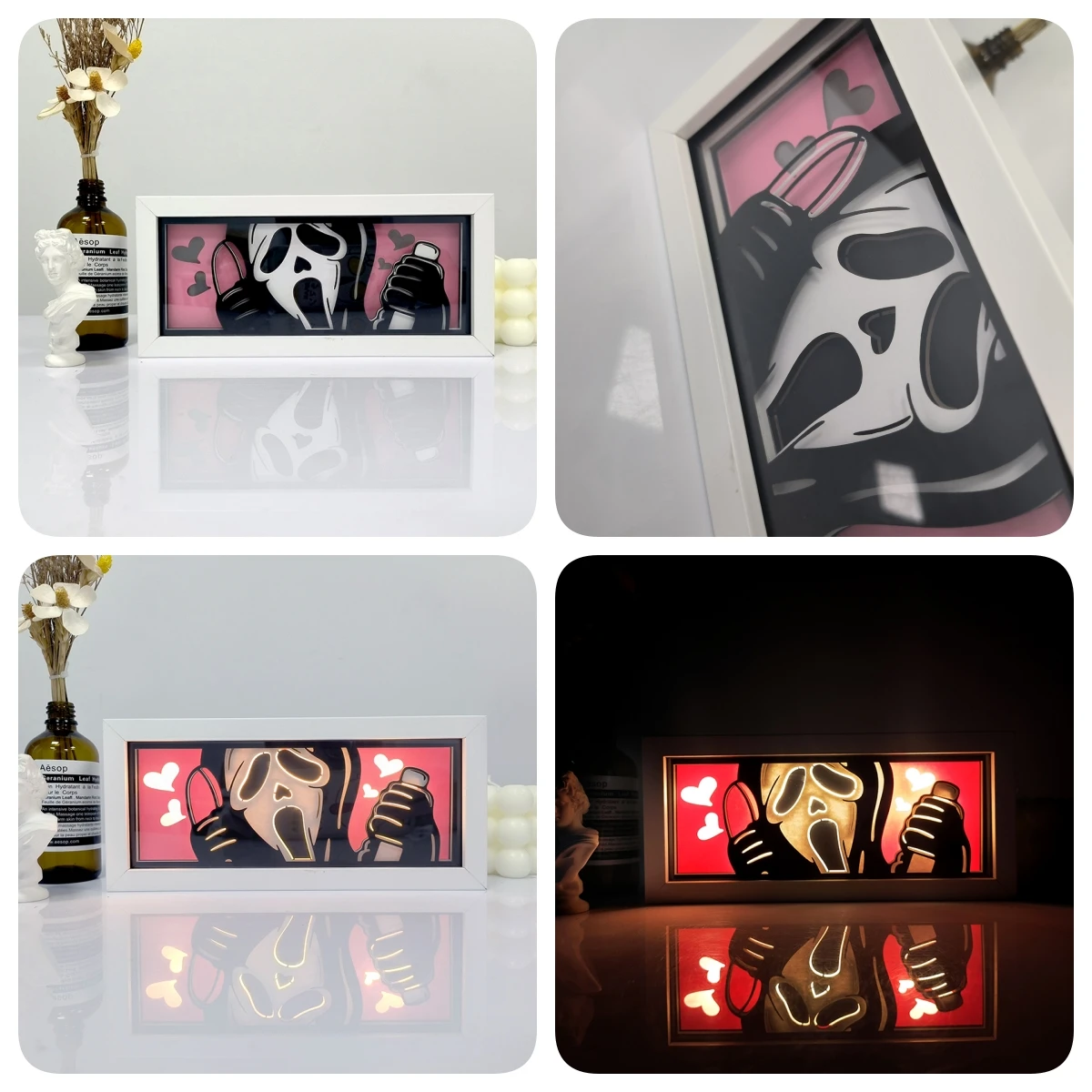 Horror Movie Series Paper Cut Shadow Box Light Halloween Remote control model multiple colors Gamer Bedroom