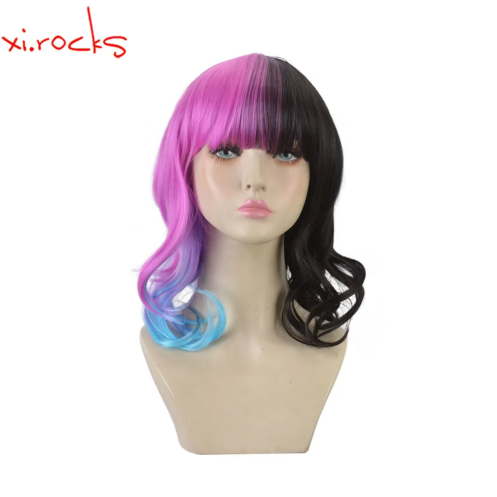 Xi.Rocks 3506  Melanie Martinez Halloween Party Colorful For Short Wavy Ombre Synthetic High Temperature Fiber Hair Cosplay Wig