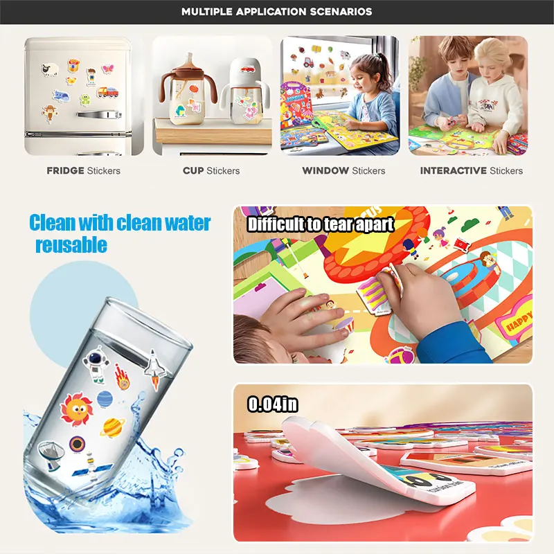 Waterproof Reusable Sticker Book for Kids - Dinosaurs, Animals, Space,Vehicles & Ocean Themes | Travel Car Airplane Quiet Time A view 5
