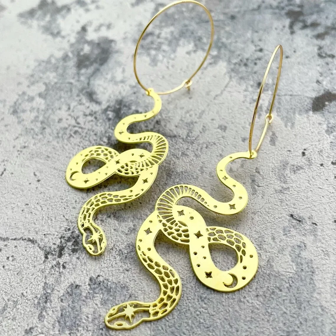 Bohemia Golden Color Snake Fashion Pendant Earrings, Gift for Her