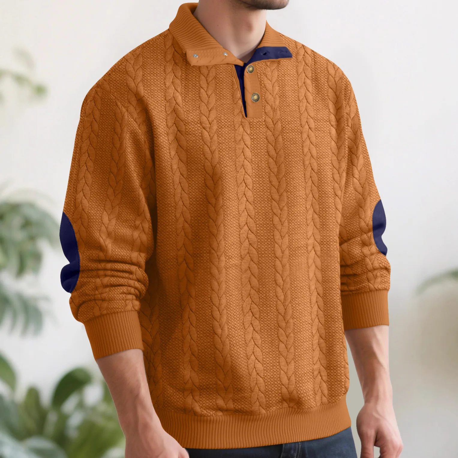 Corduroy Solid Color Splicing Long-sleeved Pullover Jacket Retro Casual Large Size Men's Sweater Cw83341