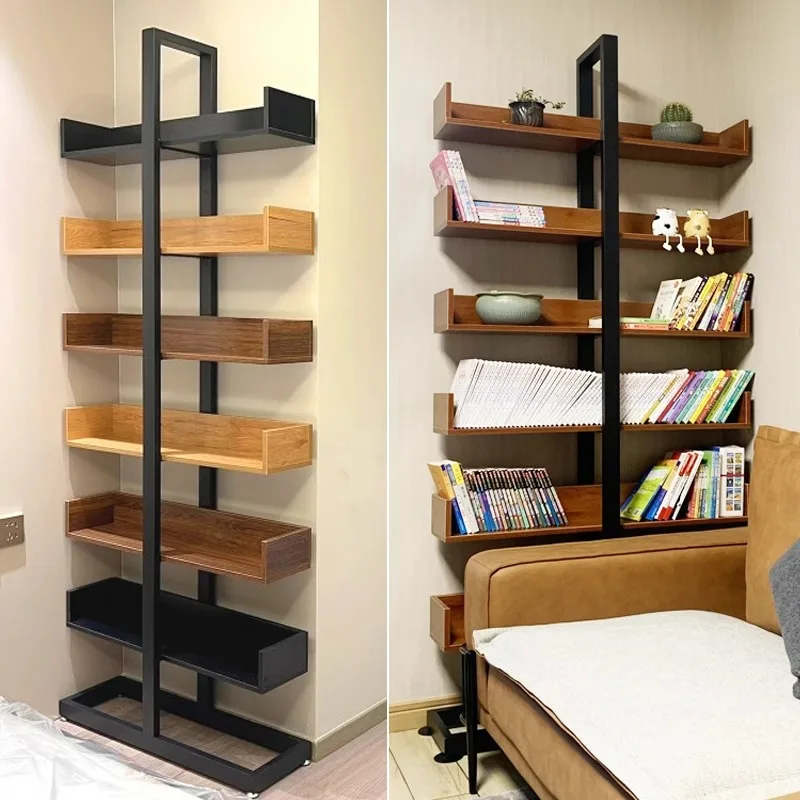Corner bookshelf Nordic floor Internet celebrity corner bookcase 25cm narrow shelf figure children's picture book rack wall seam