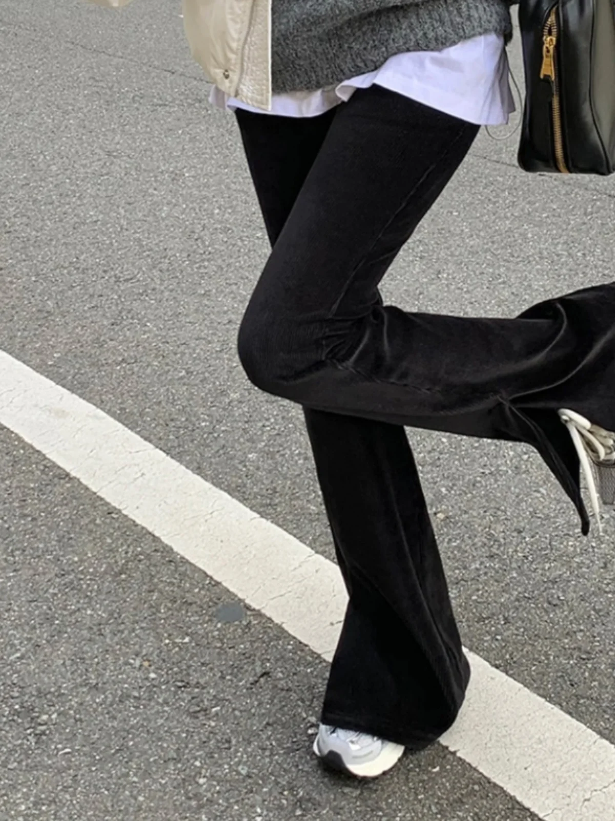 

Винтажные женские брюки с высокой талией, облегающие, повседневные, из вельвета, слегка расклешенные, длинные, модные, с боковыми разрезами, из хлопка