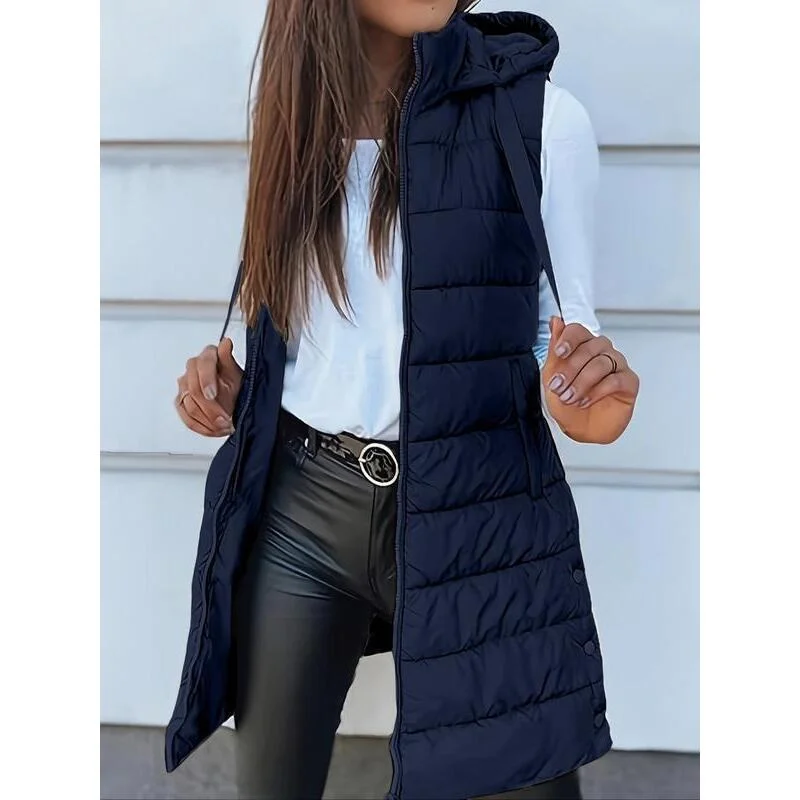 Women's Thick Warm Hooded Vest Long Sleeve Color Block Fashionable Inner Wear Regular Length Other Material 100%