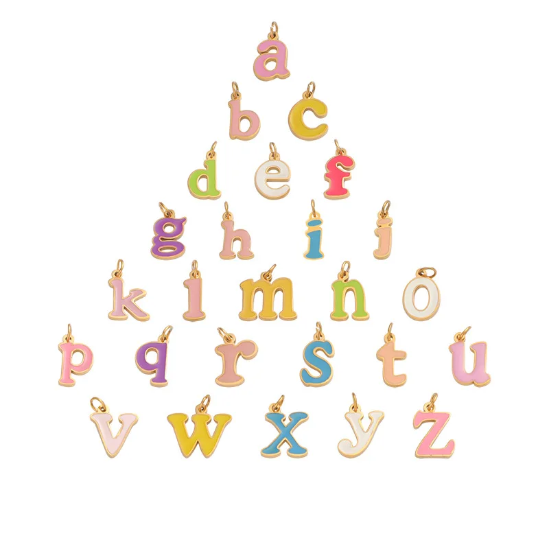 26Pcs/Lot A-Z Letters Candy Color Charms Stainless Steel DIY Pendant  Initials  Fashion Jewelry Accessories