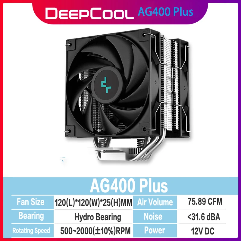 DeepCool-enfriador de aire AG400 PLUS V5 TDP 220W, 4 tubos de calor, Cpu, ventilador Dual 1700 AM5 AM4, procesador, disipador de calor para ordenador