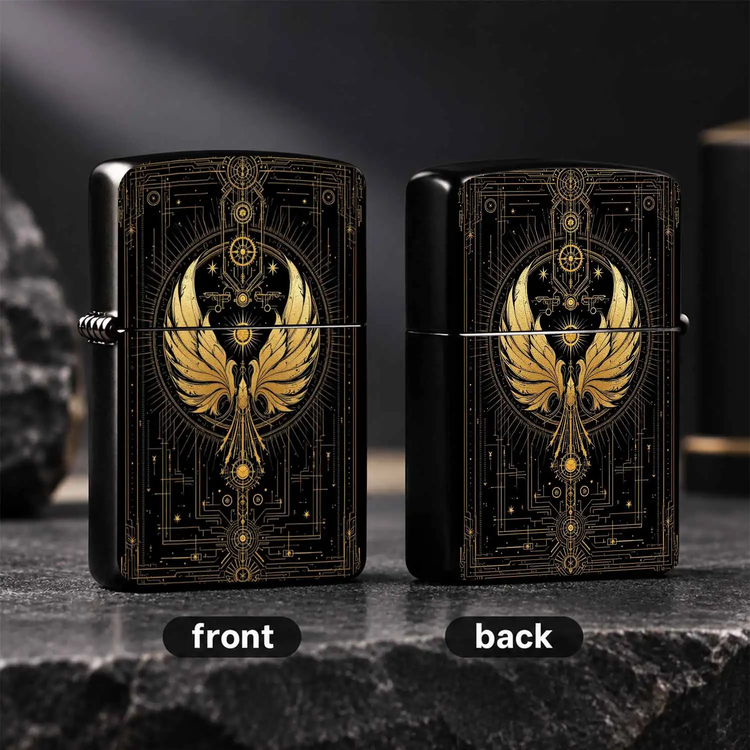Vintage BLACK Gold Mechanical Phoenix Pattern, Premium Wear Resistant Sturdy Body, Windproof PORTABLE Daily Ignition Tool, Collectible Creative Gift for Men Women, Ideal for Outdoor Camping Home Use, Trendy Retro Totem Exclusive Igniter A f