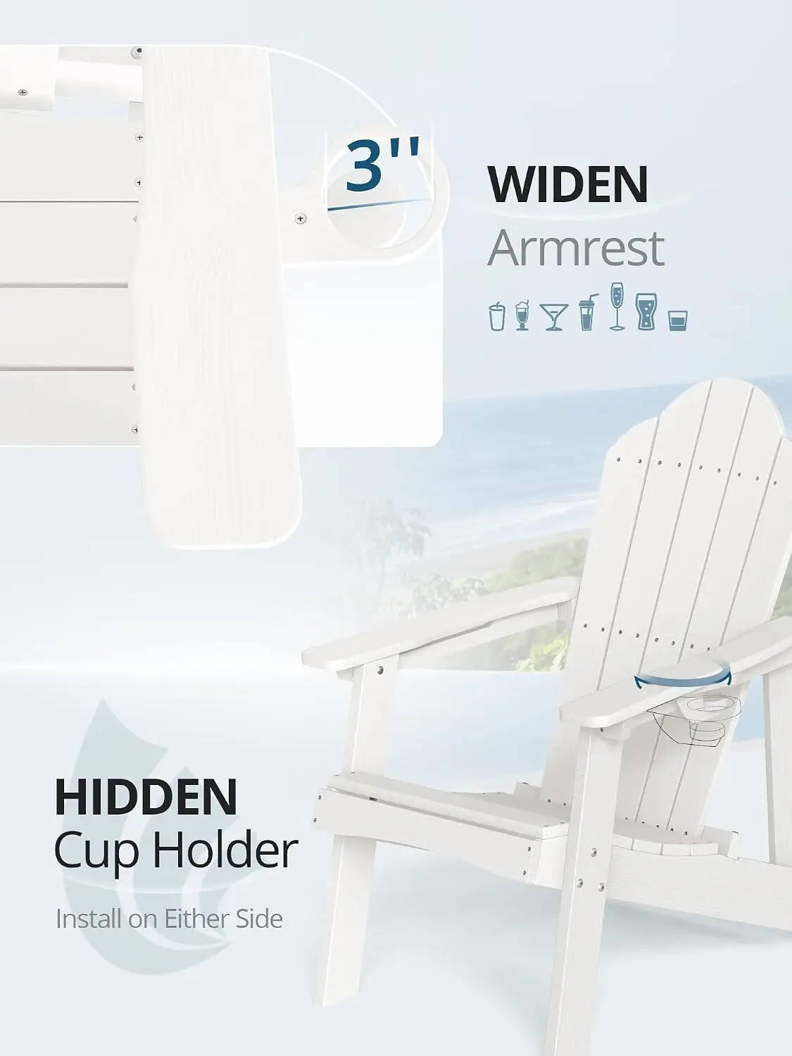 White HDPE Chairs Set of 6 for Fire Pit Patio Outdoor, Customized