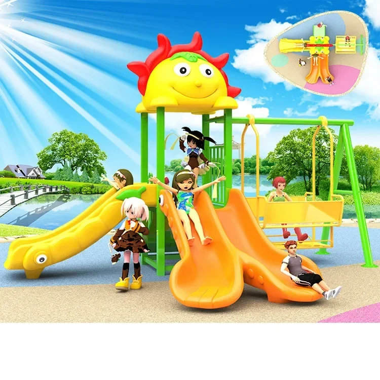

Pastel Soft Fence With Slide Attraction Park Plastic House Children's Play Ground Equipment Outdoor Kids Playground For Children