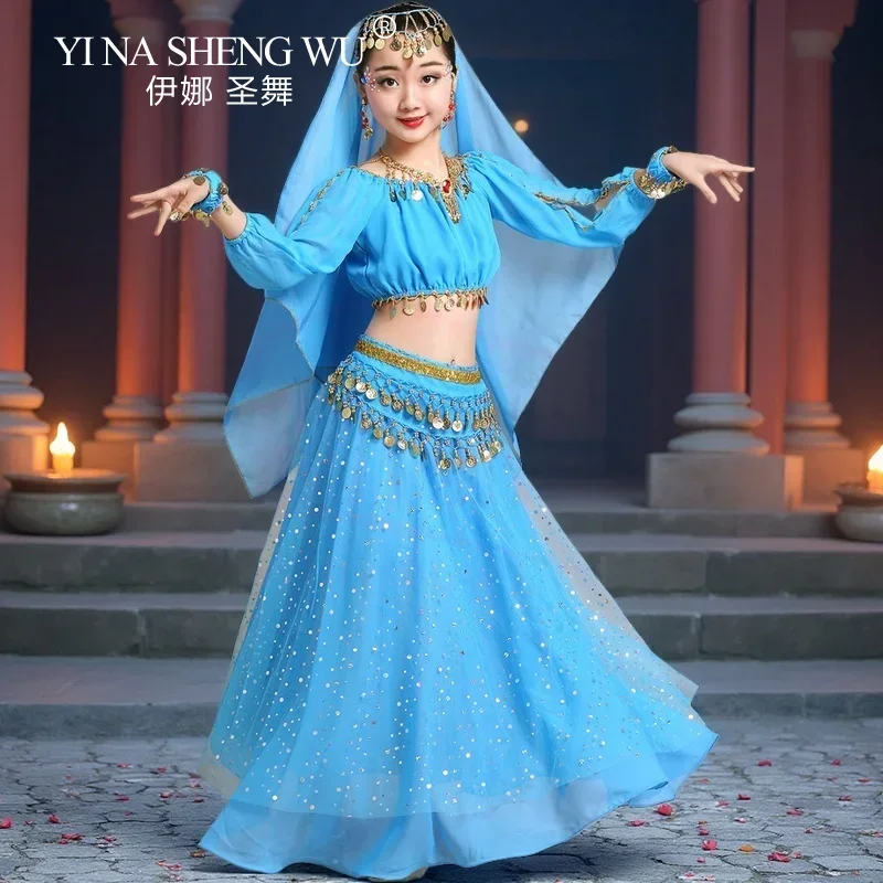 Children Belly Dance Costume Indian Sari Bollywood Outfit Performance Clothes Set For Girls Party Wear Sari Dress Kids Dancewear
