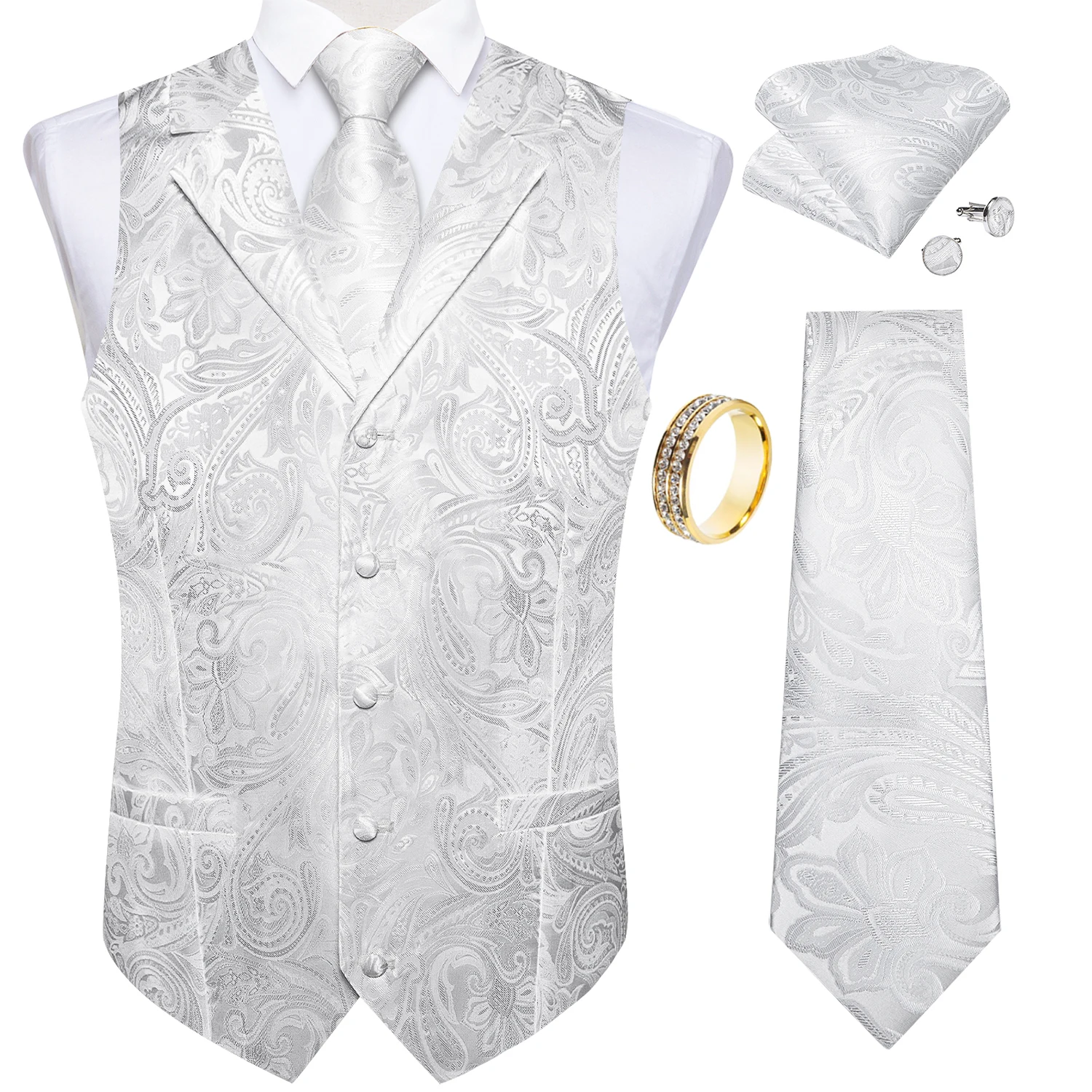 Silver White Notch Lapel Paisl - Cufflinks Silver Set 评论和价格