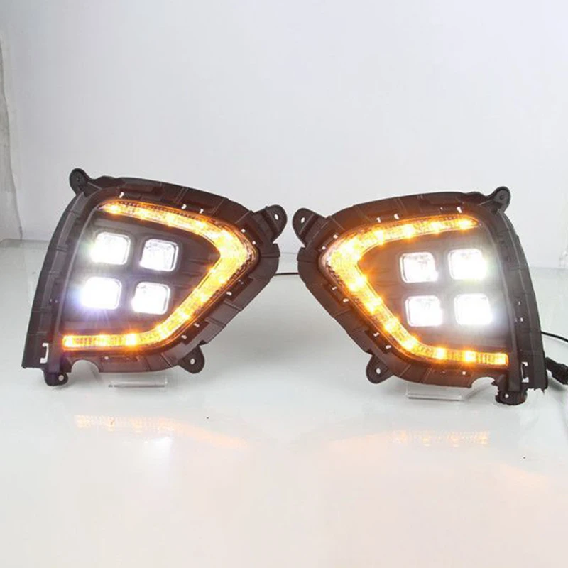 1Pair DRL For Hyundai Creta IX25 2017 2018 2019 2020 LED Daytime Running Light fog lamp Cover with yellow turning signal