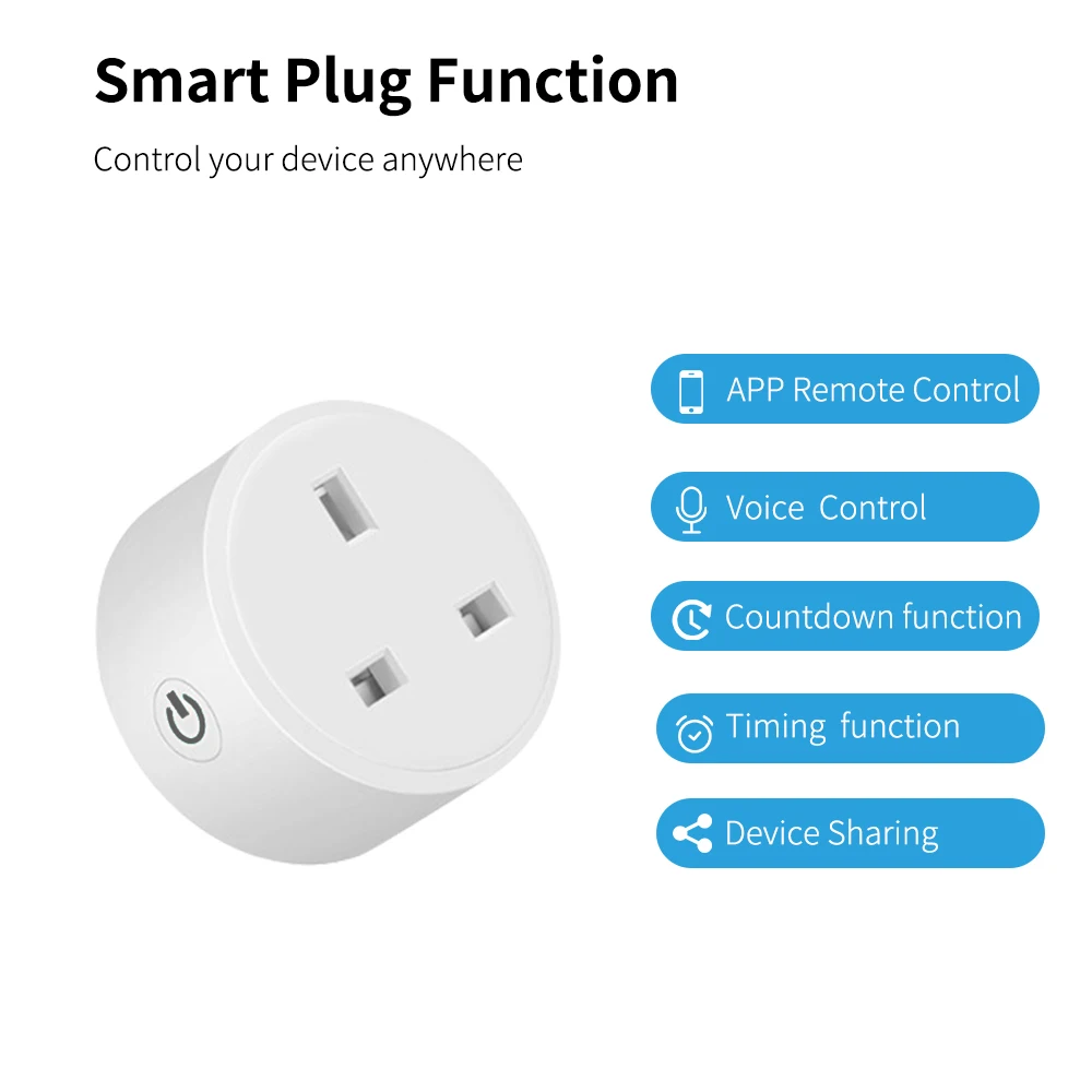 Enchufe inteligente Tuya con WiFi para el hogar, Adaptador de 3 pines, Control de voz Alexa, función de temporizador de monitoreo de energía, 20a,