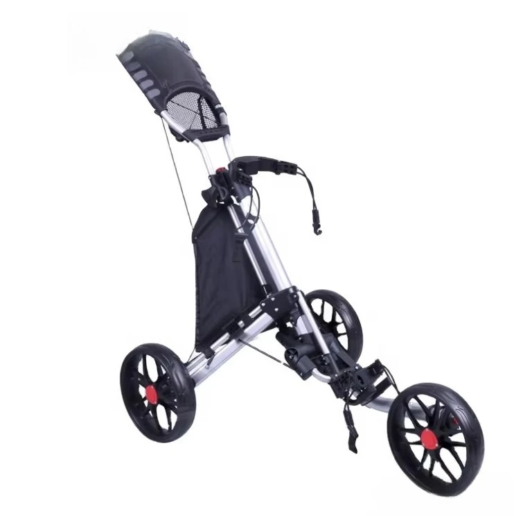 Rotary Foldable 3-Wheel Golf Cart Foldable Aluminum Golf Cart with Umbrella Stand