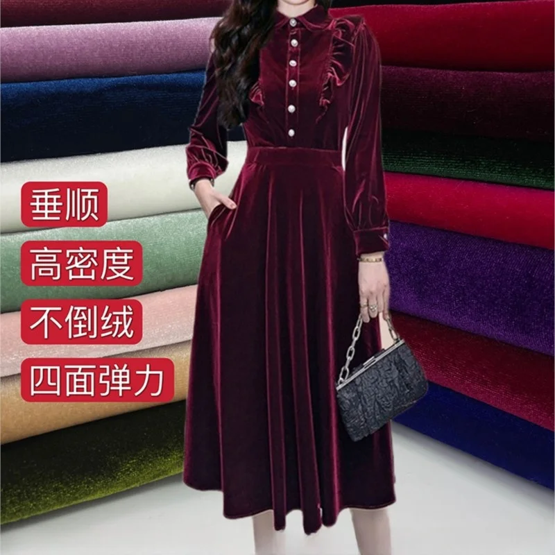 Golden velvet cloth spring and autumn elastic flannelette non-fleece black clothing cheongsam skirt fabric