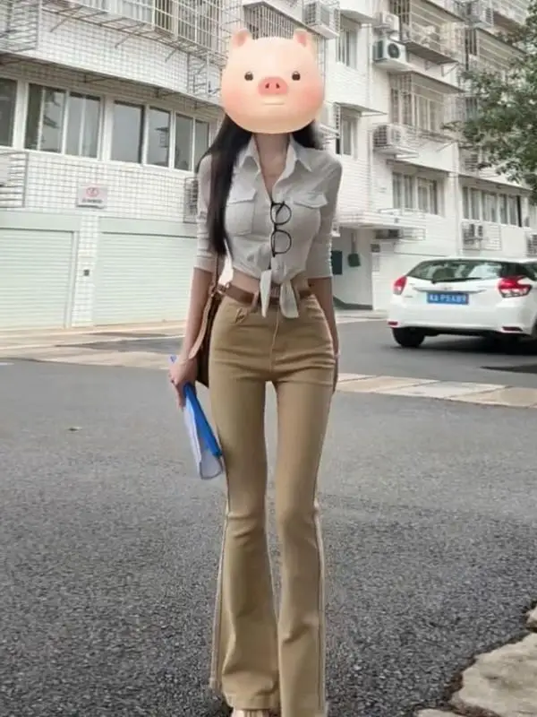 

Unique Stylish Slim Fit Shirt Waist Cinching Spring Trendy Top Long Sleeve Korean Style Commute Fashion Women's Premium Shirt