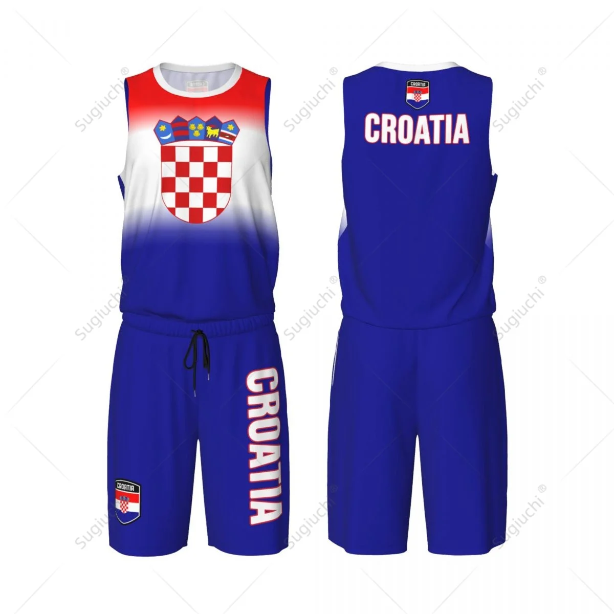 Men Croatia Flag Basketball Jersey Set Mesh Shirt & Pants Sleeveless Exclusive Team-up Custom Name Nunber Unisex