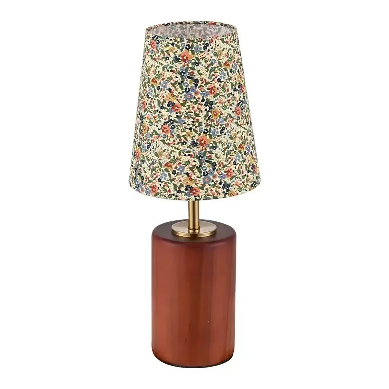 Vintage Floral Fabric Floor Lamp Retro Wooden Base LED Desk Light Bedroom Bedside Living Room Study Reading Atmoshere Home Decor