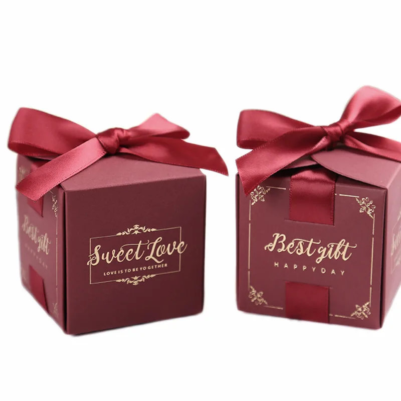 

Gift Box Package Chocolate Candy Boxes Wedding Favors Boxes Ribbons Square Wedding Party Supplies Sweet Gift Boxes