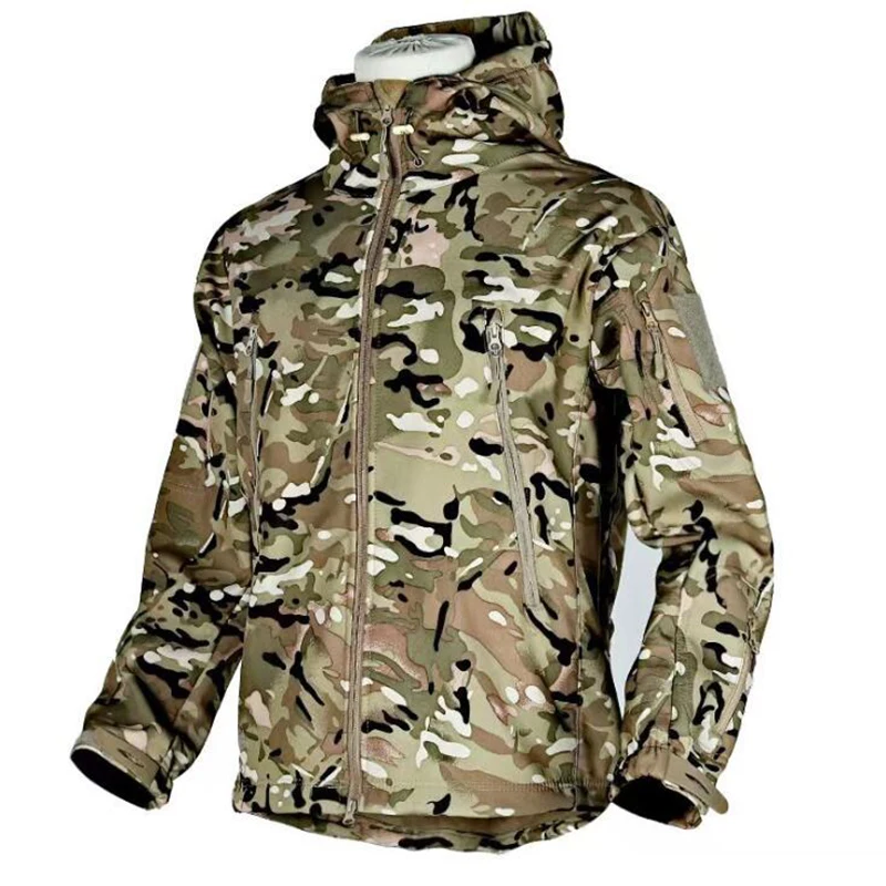 Veste militaire d'extérieur pour homme, peau de requin, coquille souple, coupe-vent imperméable, veste de saut de l'armée, combinaison de bombardier à capuche pour homme