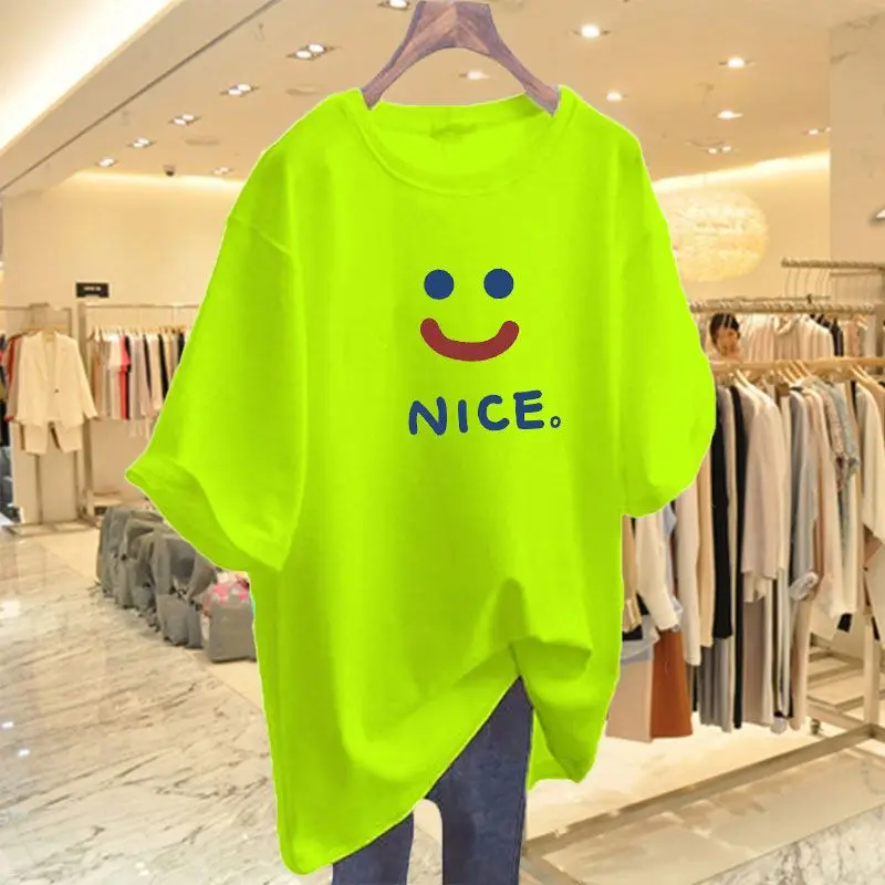 

Women's Clothing Fashion Smiling Face Nice Cotton Crew Neck Short Sleeve Basic T-Shirt 2024 Summer New Simplicity Casual Top Tee