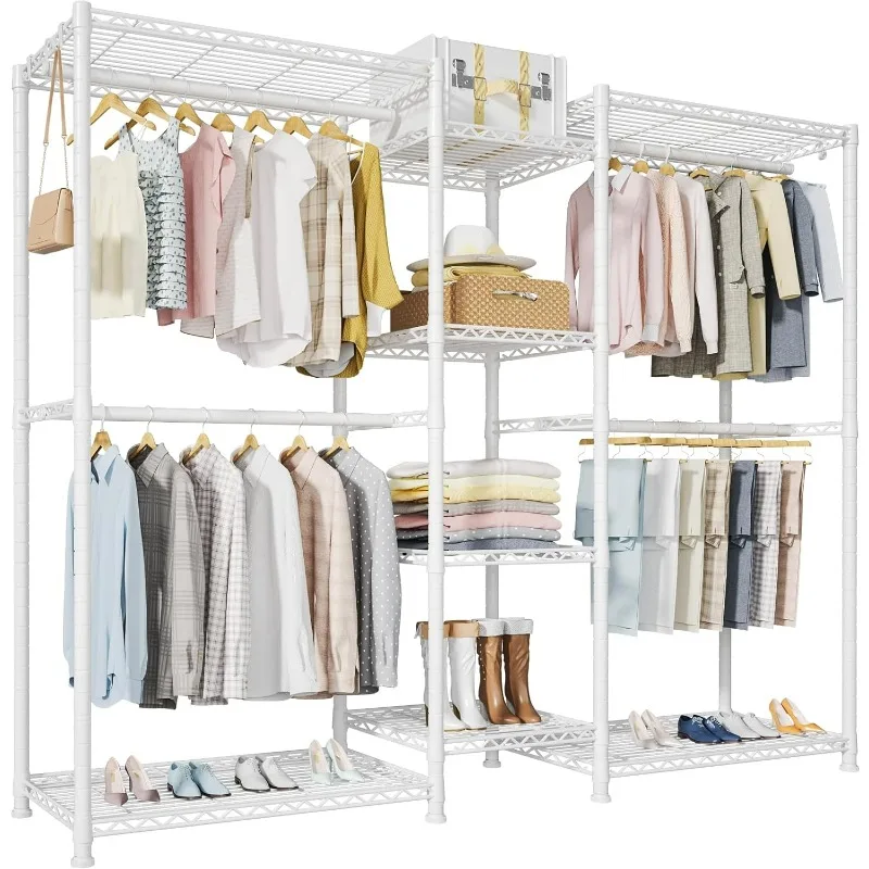 Ulif E4 Garment Rack, Freestanding Closet Organizer and Storage System, Heavy Duty Clothing Wardrobe with 8 Shelves and 4 Hanger