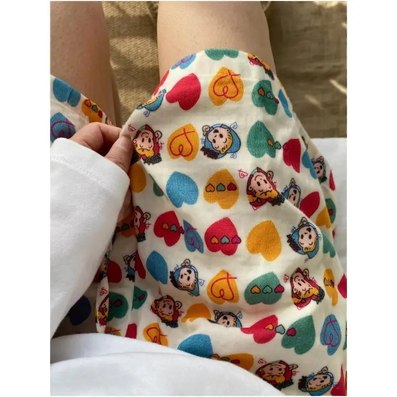 SYsYouthfully Summer Home Shorts Women's Mid Waisted Slimming Wide Leg Pants Sports Casual Pants Loose Cartoon Pajama Pants