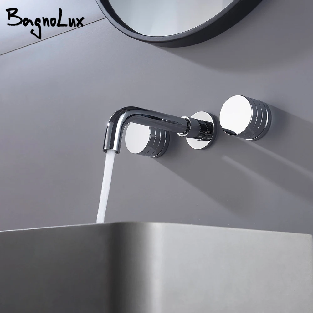 

Смеситель для горячей и холодной воды, двойная ручка, скрытая латунная опора, смеситель для раковины, 2 шарфа, ручка с узором, настенный смеситель для ванной комнаты