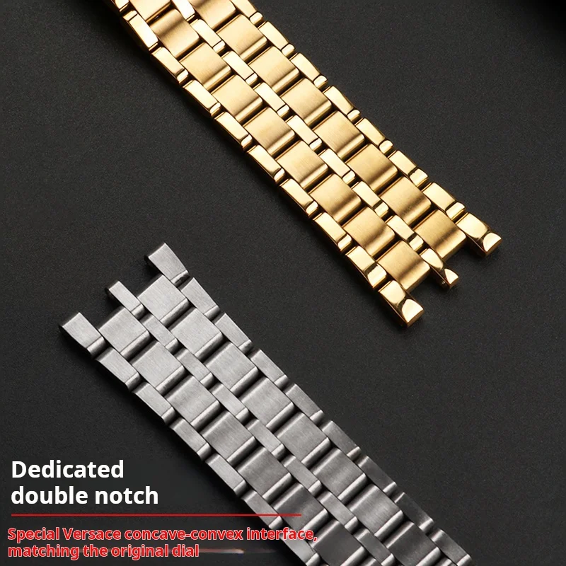 For Versace Steel watch strap v-race Dual series bracelet dedicated double concave men's solid stainless steel metal watchbands