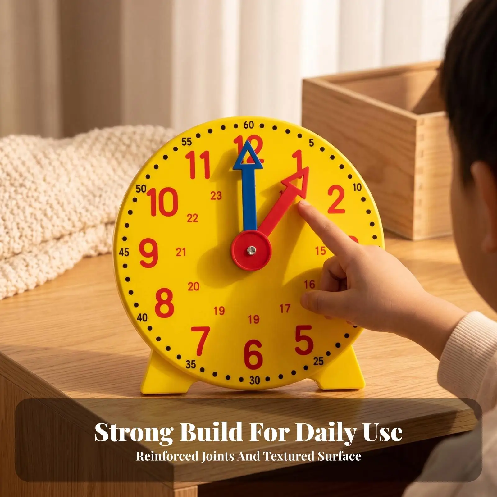 2xColor-Coded Teaching Clock with Stand Linked Gear Hands, Demonstration Clock, for Classroom