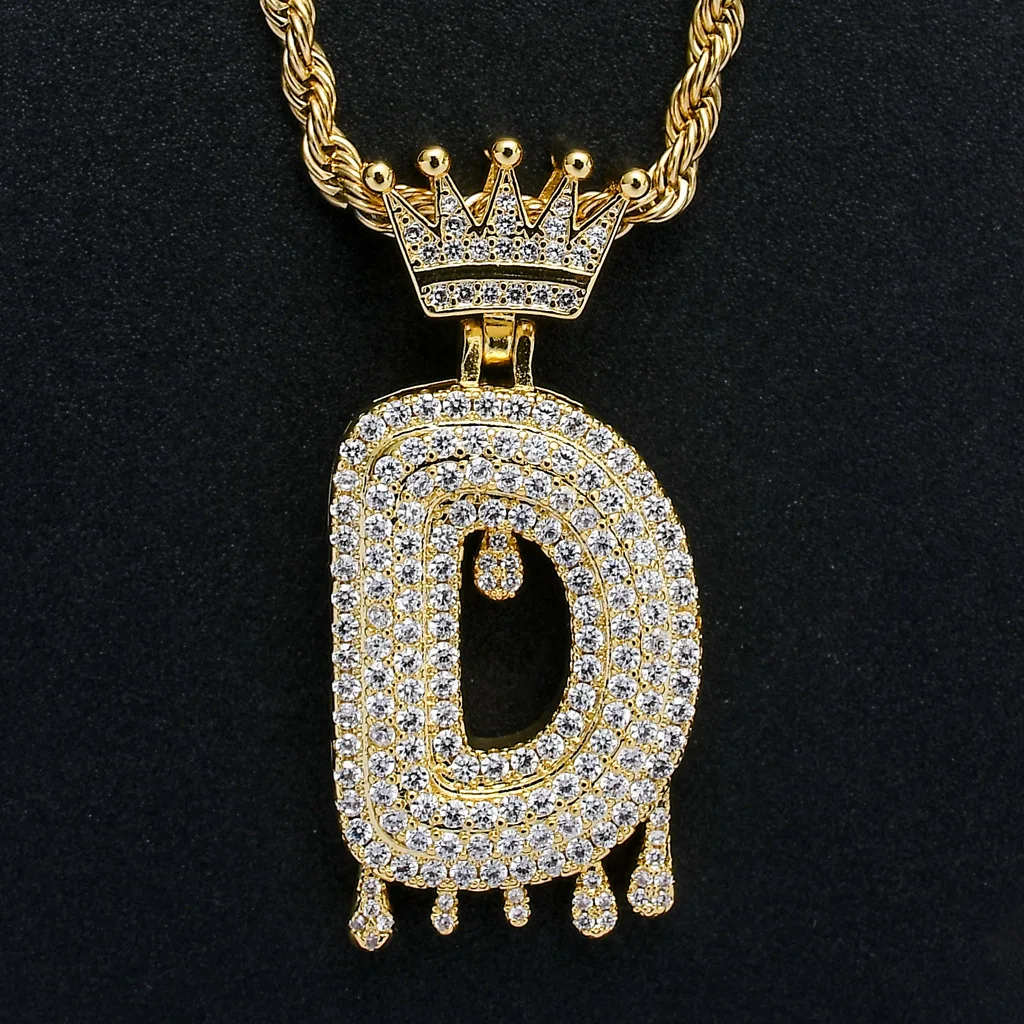 A-Z Zircon Crown Initial Alphabet Pendant Rock 26 Letters Custom Necklace Handsome Punk Hip-Hop Style Chain Jewelry Women Gifts