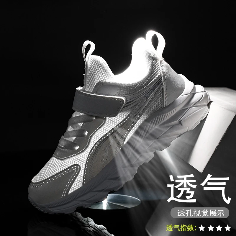 

Spring 2024 Running Shoes for Boy Black Sneakers Children Teenage Breathable Mesh Sport Shoe Boy Light Weight Kids Gym Shoes