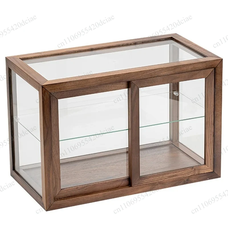 Solid wood storage cabinet Tea ceremony Tea room Walnut dustproof glass display cabinet Tea set Person