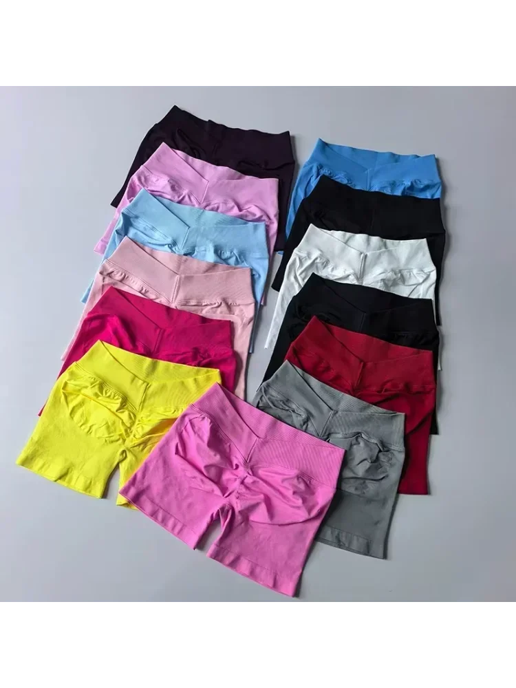 Women's High-Waisted Seamless Yoga Shorts Fitness Sports Low Ribbed Band Scrunch Butt Workout Booty Running Short Pants