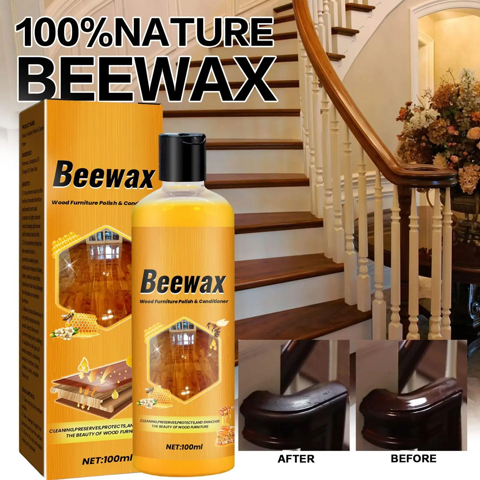 Bees Wax Furniture Polishing Cleaner Protective Agent 100ml Natural Bees Waxing Furniture Polishing Long Lasting Wood Cleaner