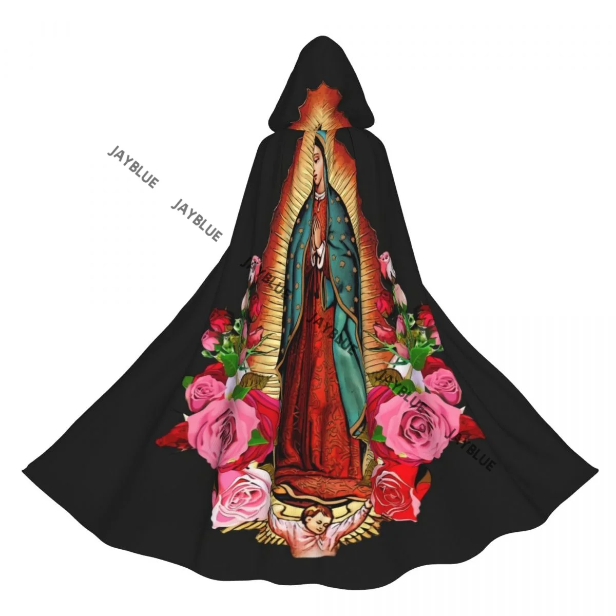 Long Cape Cloak Our Lady Of Guadalupe Virgin Mary Print Hooded Cloak Coat Autumn Hoodies