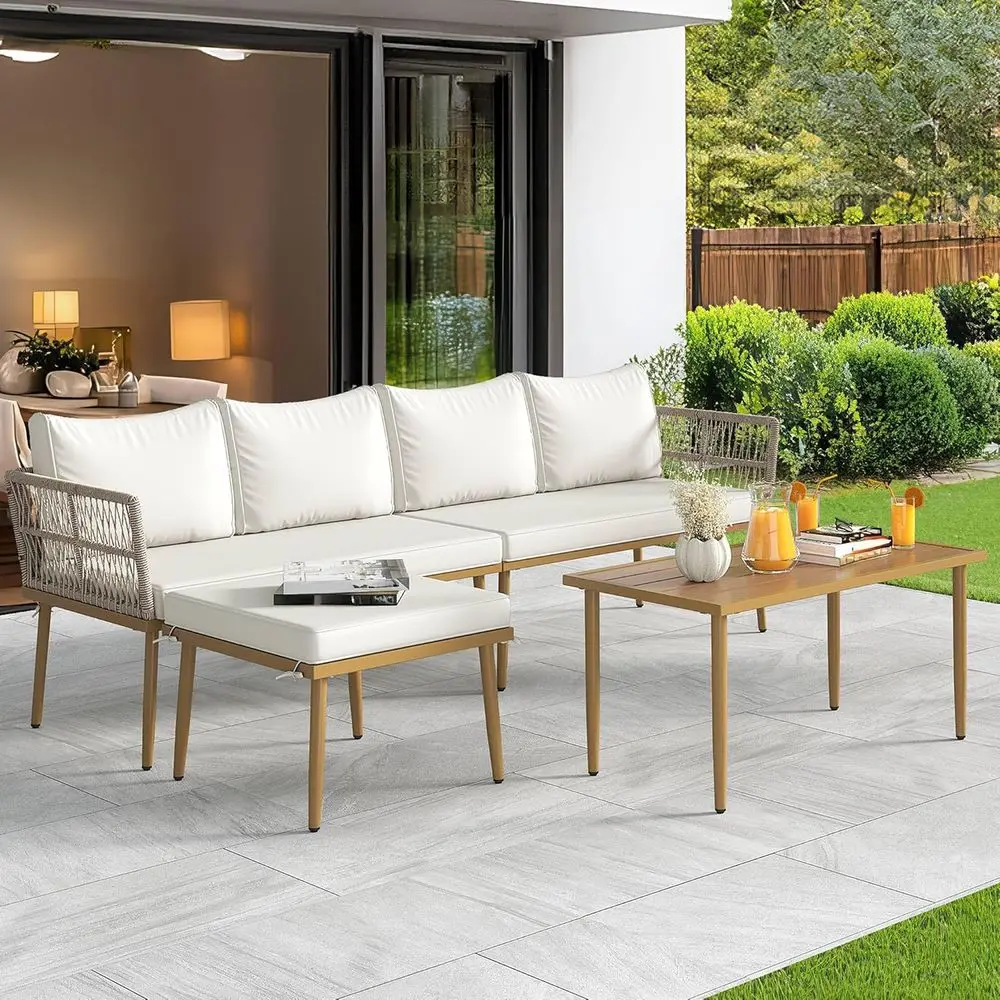 

Patio urniture Set, 6 Pieces Outdoor Rattan Woven Sectional Soa Patio Loveseat with Ottoman and and Side Table, Contion Set or B