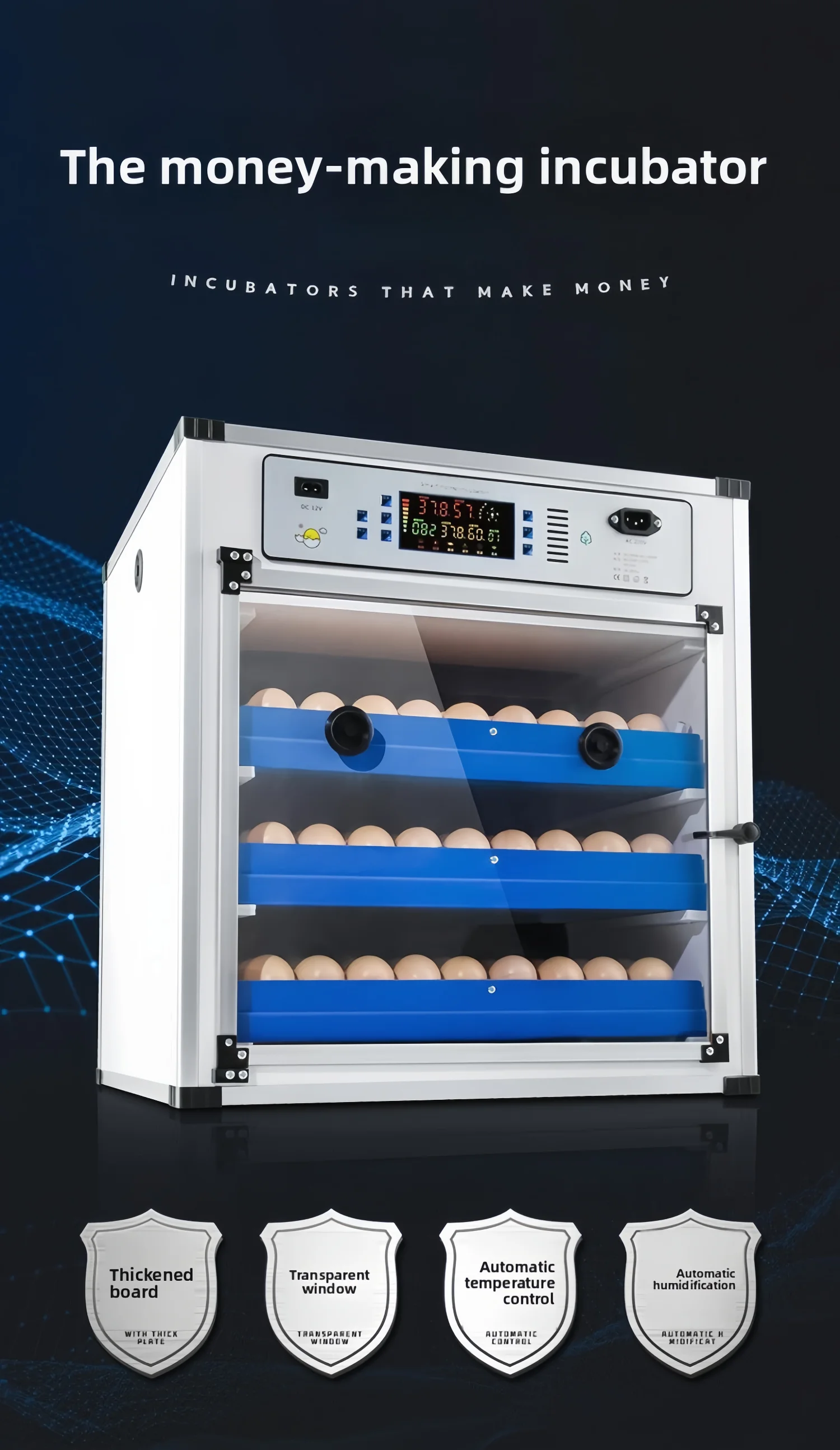 DC 220V/110V AC 24V Dual Power Multi-Layer High-Efficiency Intelligent Incubator Motor Farm Use Automation 1 Year
