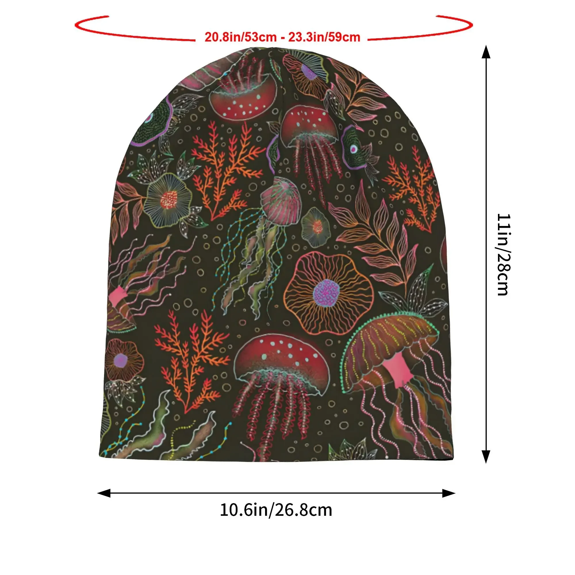 Fashionable Jellyfish Print Knit Beanie Hat Stretchy Skull Cap for Sports and Casual Wear Print One Size
