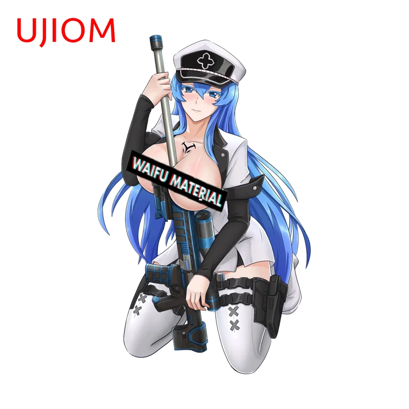 UJIOM Seductive Hot Gun Girl Wall Sticker Esdeath High Quality Creative Kneel Sitting Decal Room Murals Decoration Accessories