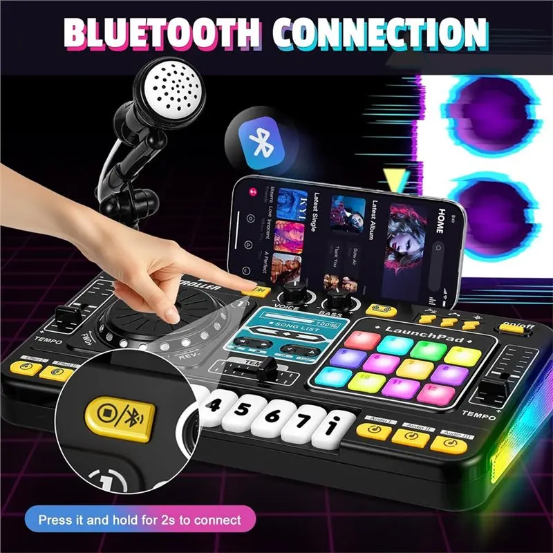 best-kids-dj-board-electronic-table-musical-with-led-lights-sound-effects-microphone-piano-dj-mixer-controller-gift