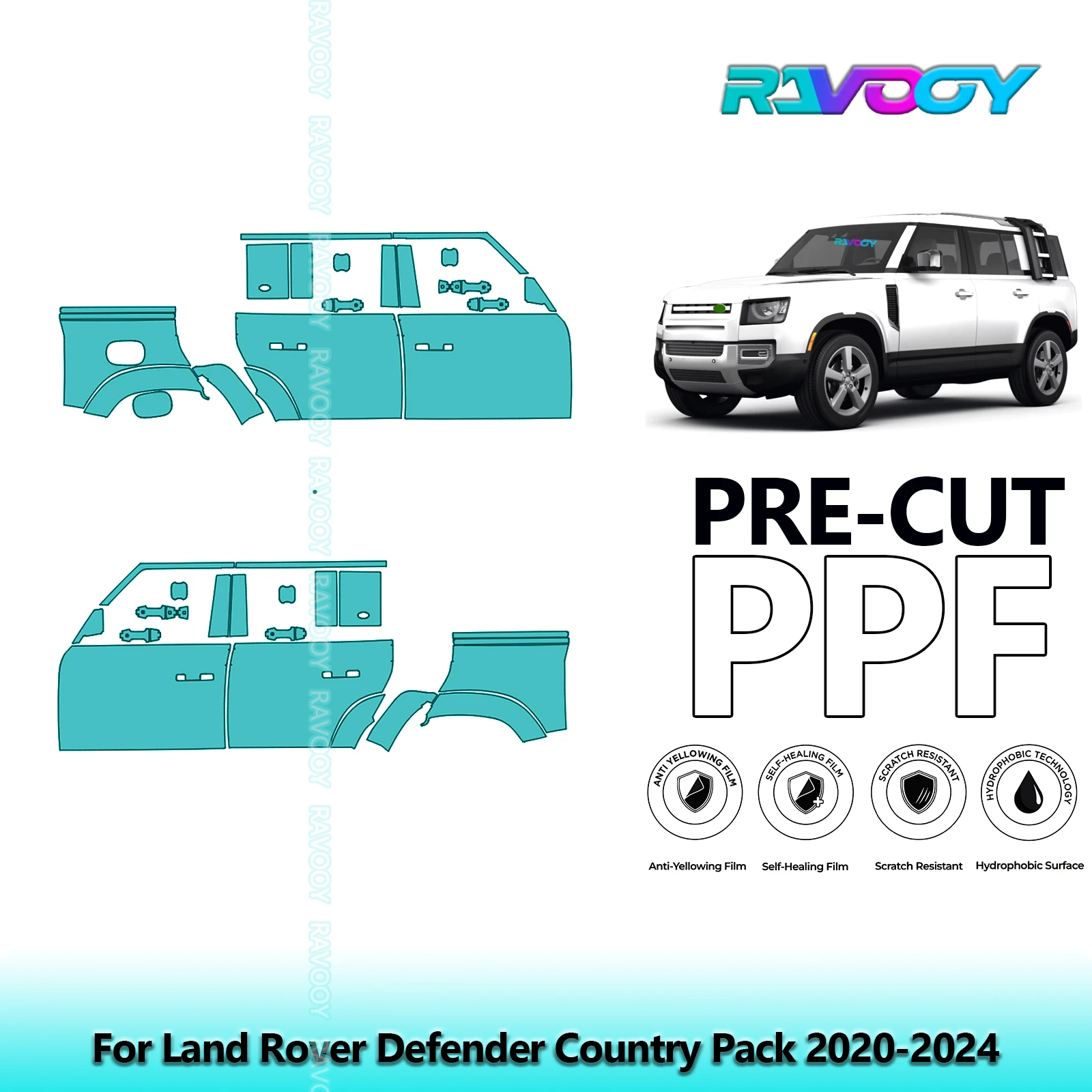 لاند روفر ديفندر كونتري باك 2020-2024 8.5mil باب PPF مسبق القطع ومجموعة عمود A/B مجموعة طبقة حماية الطلاء من البولي يوريثان #1