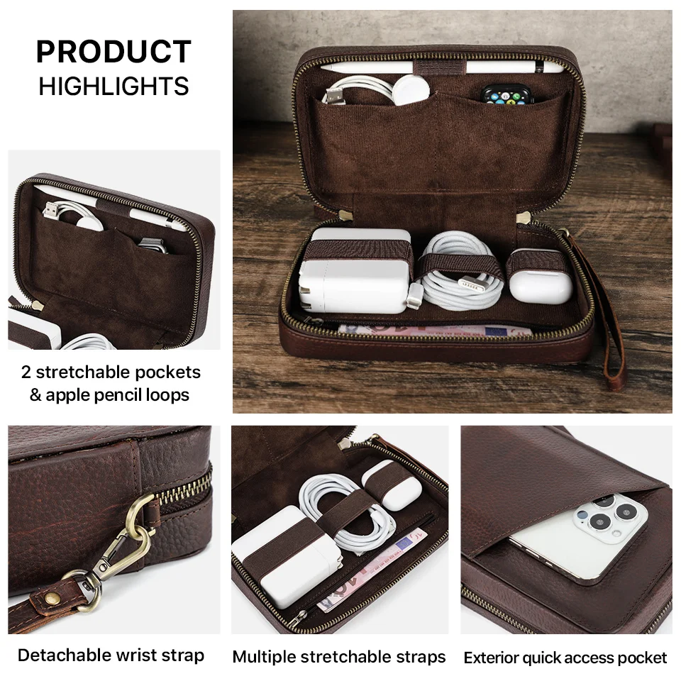 Echtes Leder Tragbare USB Daten Kabel Lagerung Tasche Kopfhörer Fall Elektronische Zubehör Gadgets Digital Organizer Box Beutel – Detail 11